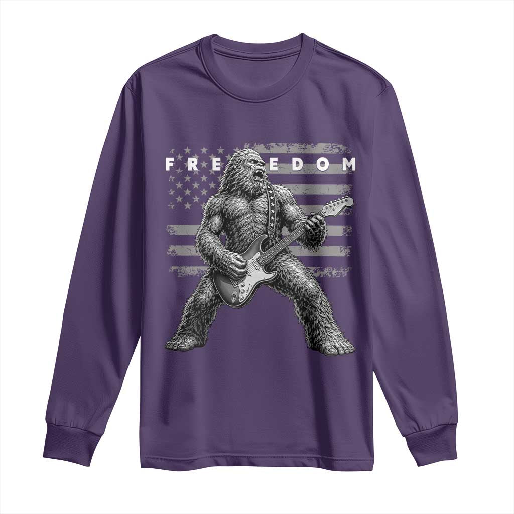 Freedom Bigfoot Playing Electric Guitar Long Sleeve Shirt Sasquatch Rock Star American Flag Patriotic Graphic