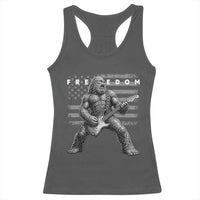 Freedom Bigfoot Playing Electric Guitar Racerback Tank Top Sasquatch Rock Star American Flag Patriotic Graphic