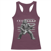 Freedom Bigfoot Playing Electric Guitar Racerback Tank Top Sasquatch Rock Star American Flag Patriotic Graphic