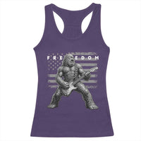 Freedom Bigfoot Playing Electric Guitar Racerback Tank Top Sasquatch Rock Star American Flag Patriotic Graphic