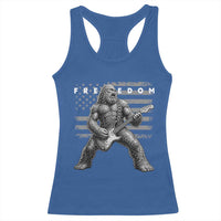 Freedom Bigfoot Playing Electric Guitar Racerback Tank Top Sasquatch Rock Star American Flag Patriotic Graphic