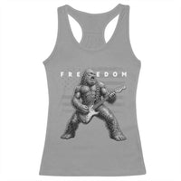 Freedom Bigfoot Playing Electric Guitar Racerback Tank Top Sasquatch Rock Star American Flag Patriotic Graphic