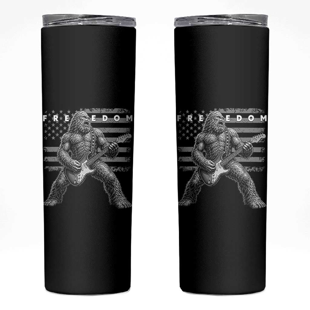 Freedom Bigfoot Playing Electric Guitar Skinny Tumbler Sasquatch Rock Star American Flag Patriotic Graphic