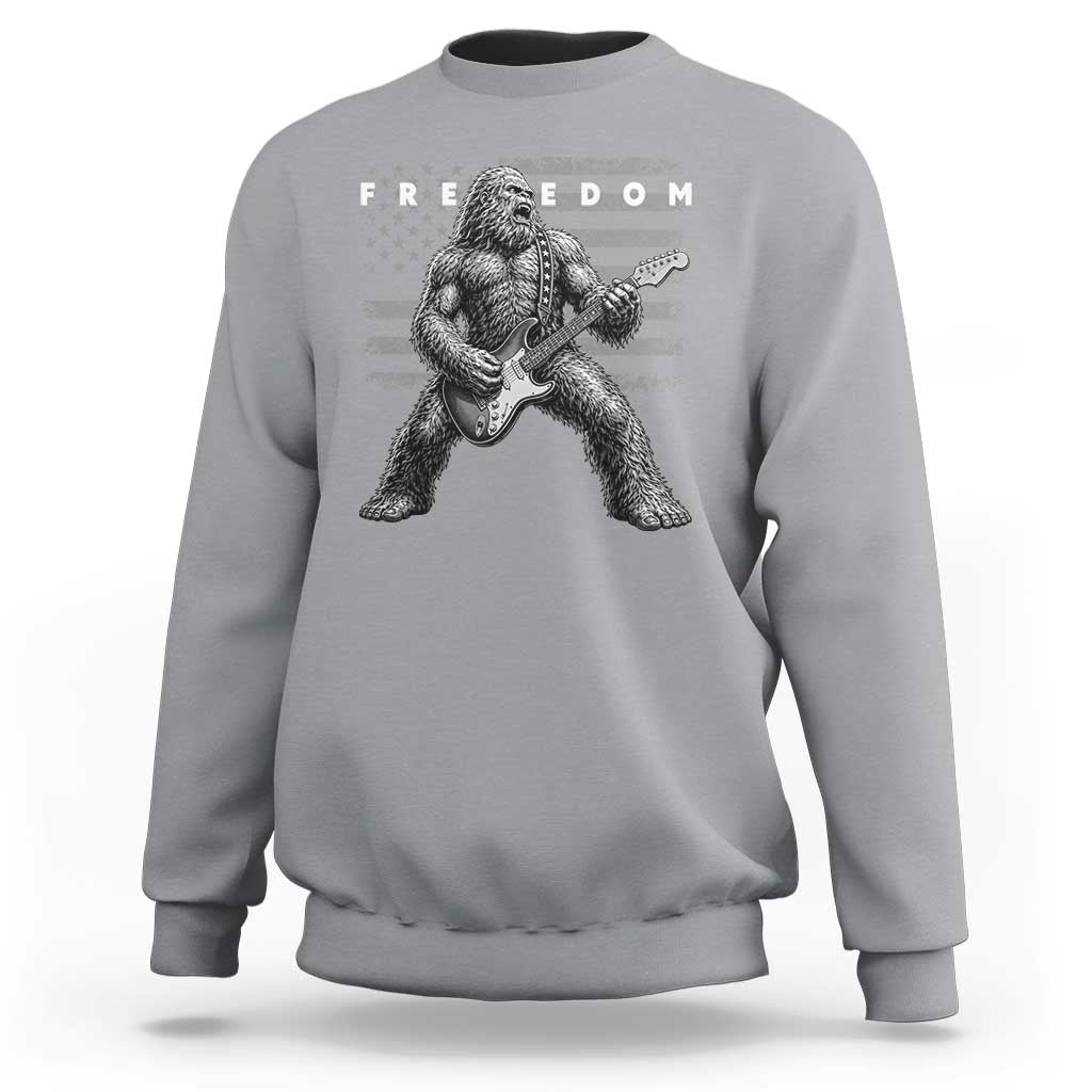 Freedom Bigfoot Playing Electric Guitar Sweatshirt Sasquatch Rock Star American Flag Patriotic Graphic