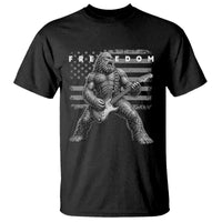 Freedom Bigfoot Playing Electric Guitar T Shirt Sasquatch Rock Star American Flag Patriotic Graphic