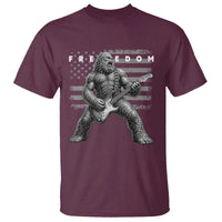 Freedom Bigfoot Playing Electric Guitar T Shirt Sasquatch Rock Star American Flag Patriotic Graphic