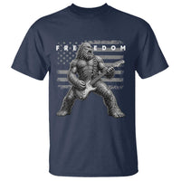 Freedom Bigfoot Playing Electric Guitar T Shirt Sasquatch Rock Star American Flag Patriotic Graphic