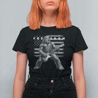 Freedom Bigfoot Playing Electric Guitar T Shirt For Women Sasquatch Rock Star American Flag Patriotic Graphic