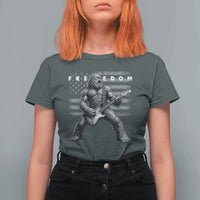 Freedom Bigfoot Playing Electric Guitar T Shirt For Women Sasquatch Rock Star American Flag Patriotic Graphic