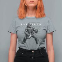 Freedom Bigfoot Playing Electric Guitar T Shirt For Women Sasquatch Rock Star American Flag Patriotic Graphic