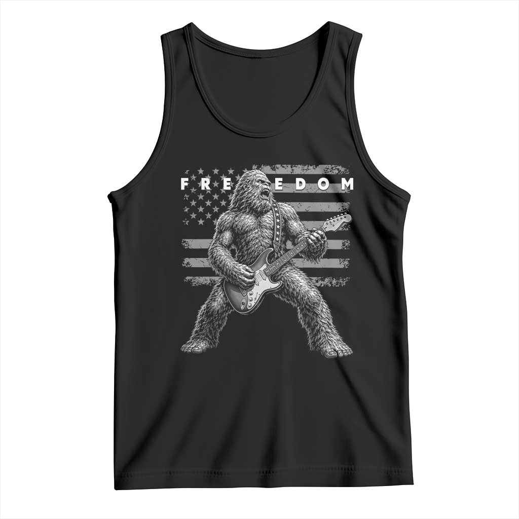 Freedom Bigfoot Playing Electric Guitar Tank Top Sasquatch Rock Star American Flag Patriotic Graphic