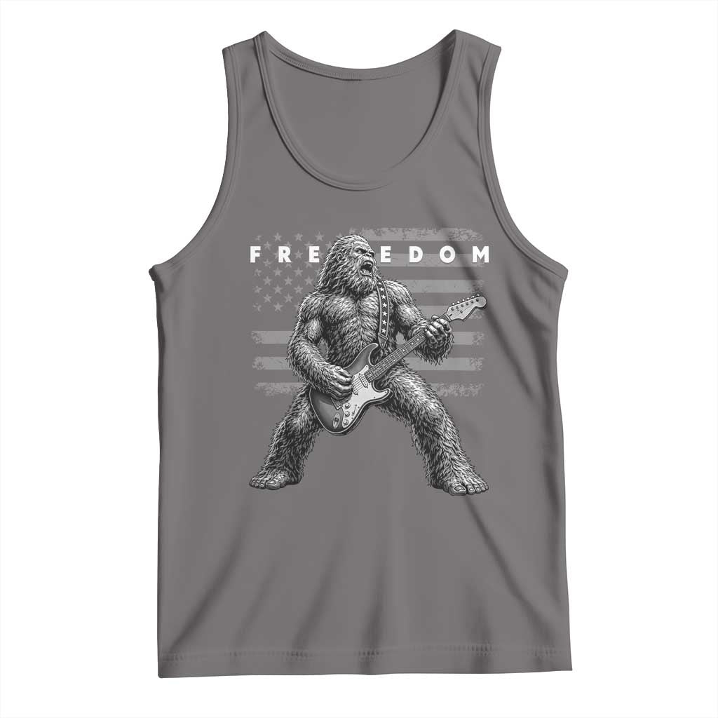 Freedom Bigfoot Playing Electric Guitar Tank Top Sasquatch Rock Star American Flag Patriotic Graphic