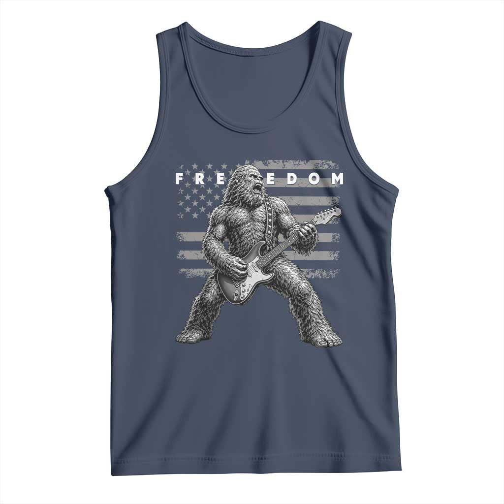 Freedom Bigfoot Playing Electric Guitar Tank Top Sasquatch Rock Star American Flag Patriotic Graphic