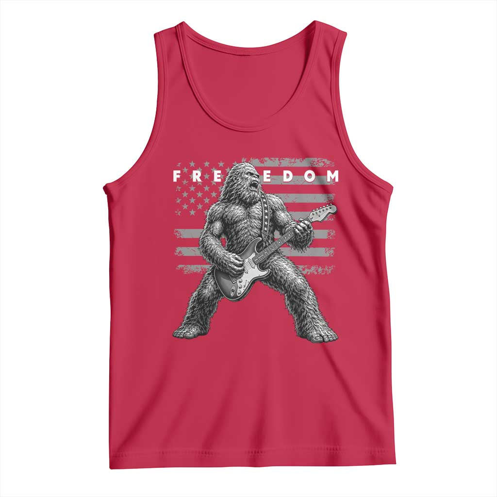 Freedom Bigfoot Playing Electric Guitar Tank Top Sasquatch Rock Star American Flag Patriotic Graphic