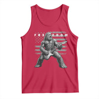 Freedom Bigfoot Playing Electric Guitar Tank Top Sasquatch Rock Star American Flag Patriotic Graphic