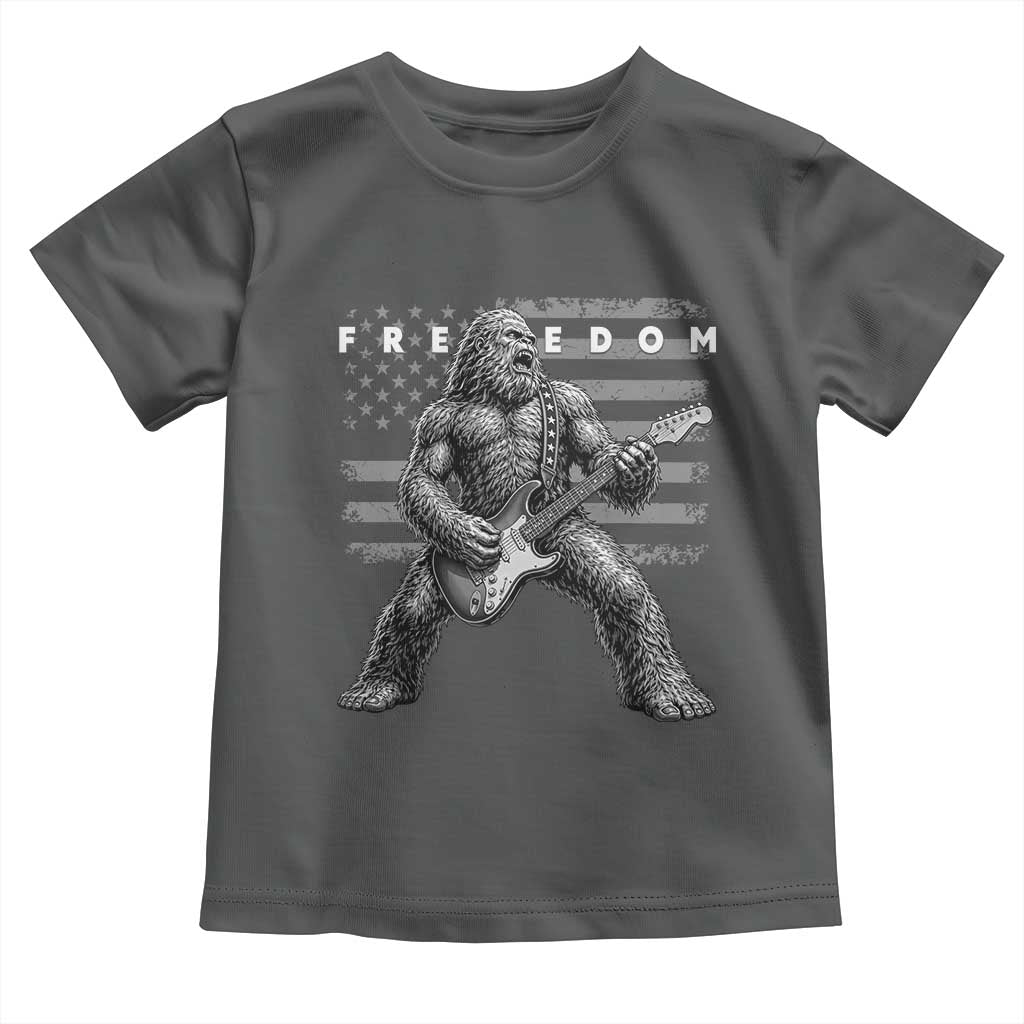 Freedom Bigfoot Playing Electric Guitar Toddler T Shirt Sasquatch Rock Star American Flag Patriotic Graphic