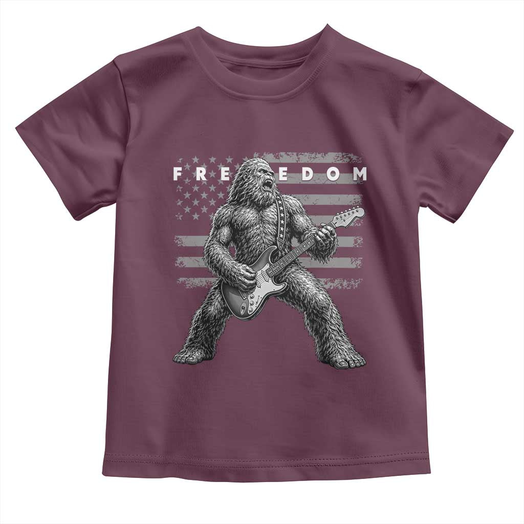 Freedom Bigfoot Playing Electric Guitar Toddler T Shirt Sasquatch Rock Star American Flag Patriotic Graphic