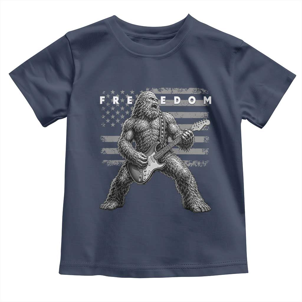 Freedom Bigfoot Playing Electric Guitar Toddler T Shirt Sasquatch Rock Star American Flag Patriotic Graphic