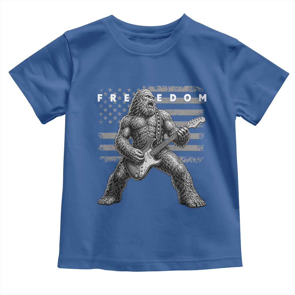 Freedom Bigfoot Playing Electric Guitar Toddler T Shirt Sasquatch Rock Star American Flag Patriotic Graphic