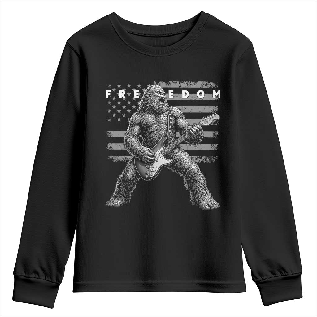 Freedom Bigfoot Playing Electric Guitar Youth Sweatshirt Sasquatch Rock Star American Flag Patriotic Graphic