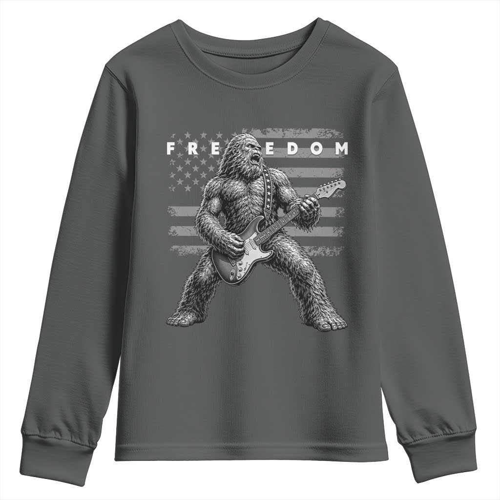 Freedom Bigfoot Playing Electric Guitar Youth Sweatshirt Sasquatch Rock Star American Flag Patriotic Graphic