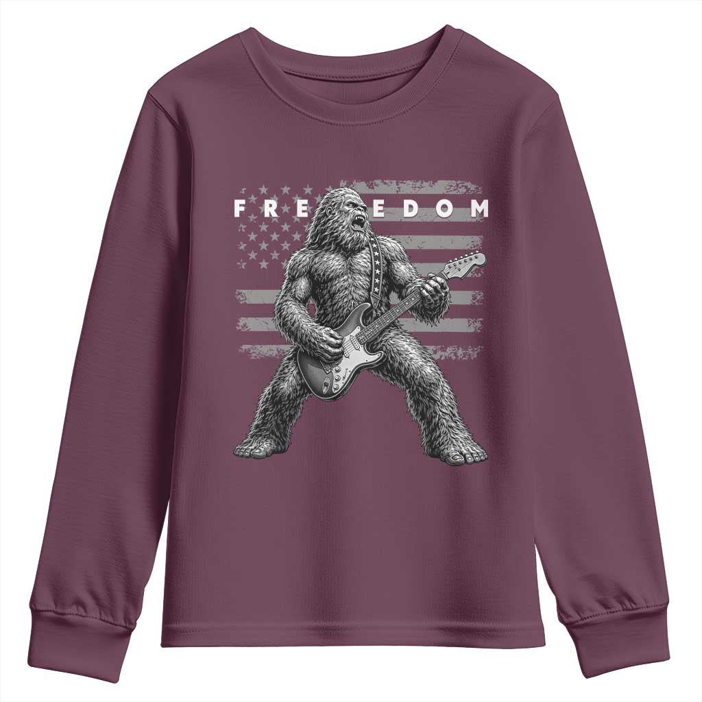 Freedom Bigfoot Playing Electric Guitar Youth Sweatshirt Sasquatch Rock Star American Flag Patriotic Graphic