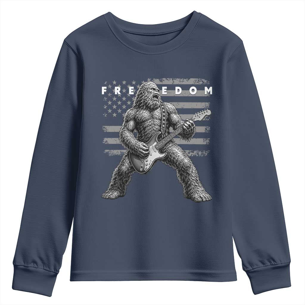 Freedom Bigfoot Playing Electric Guitar Youth Sweatshirt Sasquatch Rock Star American Flag Patriotic Graphic