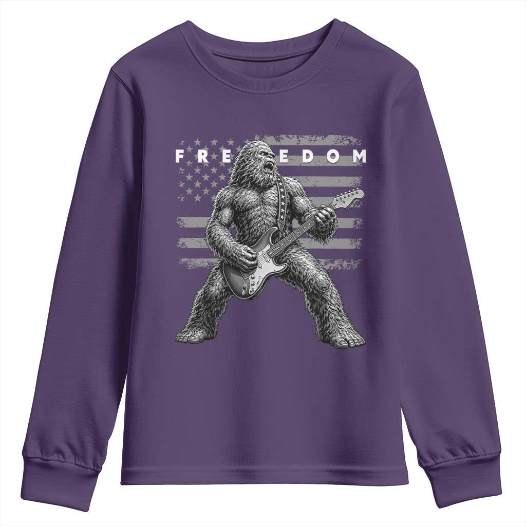 Freedom Bigfoot Playing Electric Guitar Youth Sweatshirt Sasquatch Rock Star American Flag Patriotic Graphic