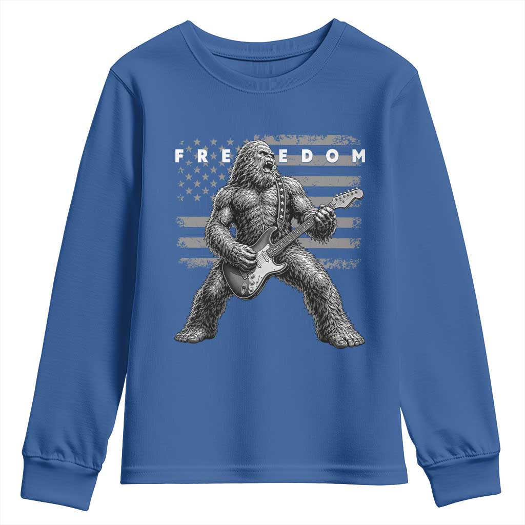 Freedom Bigfoot Playing Electric Guitar Youth Sweatshirt Sasquatch Rock Star American Flag Patriotic Graphic