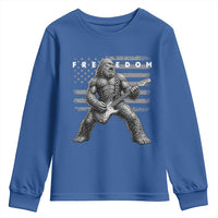 Freedom Bigfoot Playing Electric Guitar Youth Sweatshirt Sasquatch Rock Star American Flag Patriotic Graphic