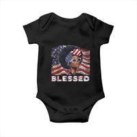 Blessed Black Queen Afro American Flag Baby Onesie Patriotic Juneteenth 4th of July