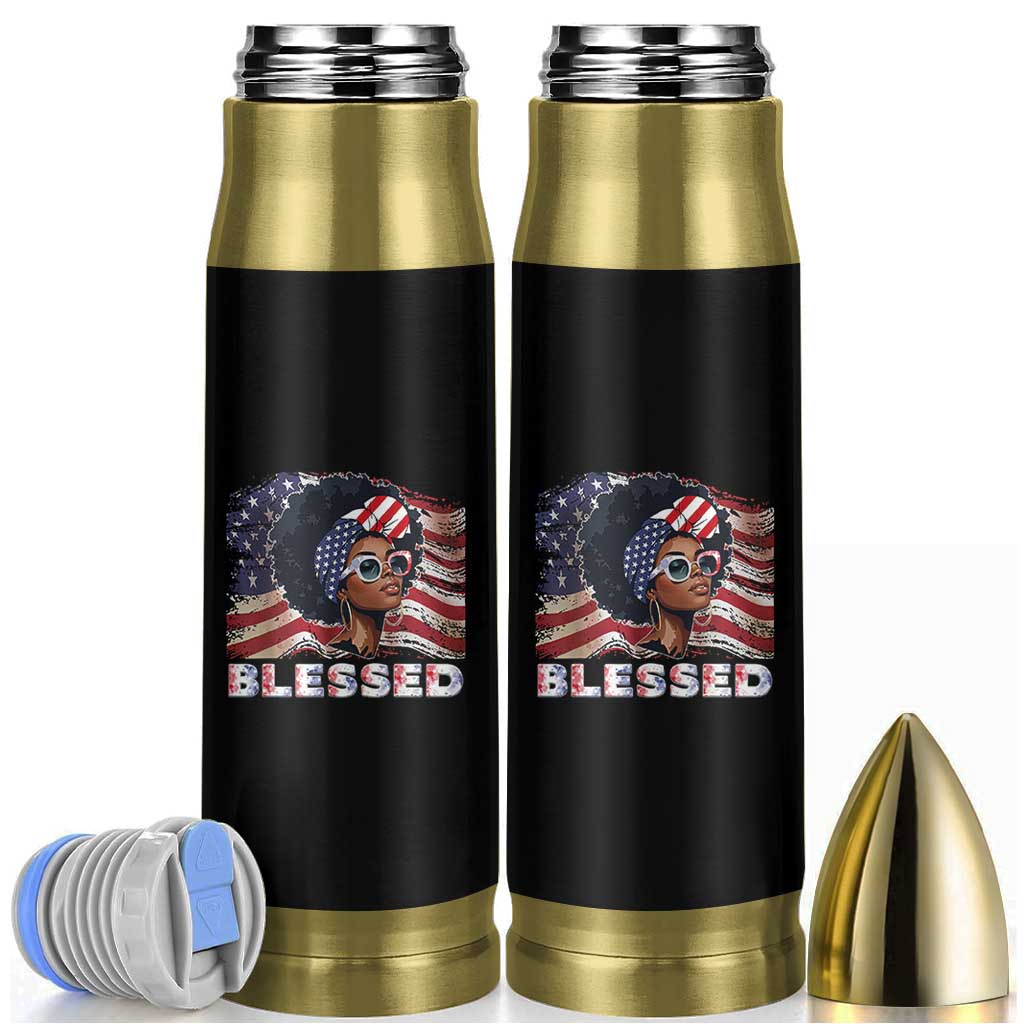 Blessed Black Queen Afro American Flag Bullet Tumbler Patriotic Juneteenth 4th of July
