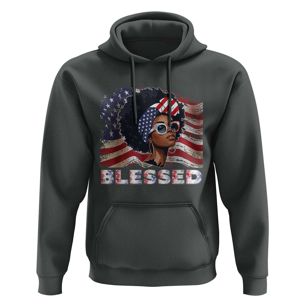 Blessed Black Queen Afro American Flag Hoodie Patriotic Juneteenth 4th of July