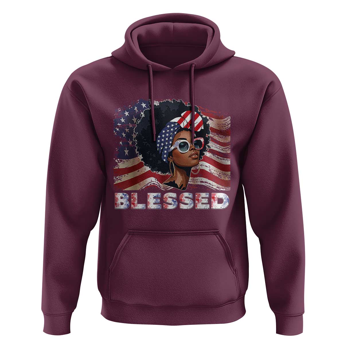 Blessed Black Queen Afro American Flag Hoodie Patriotic Juneteenth 4th of July