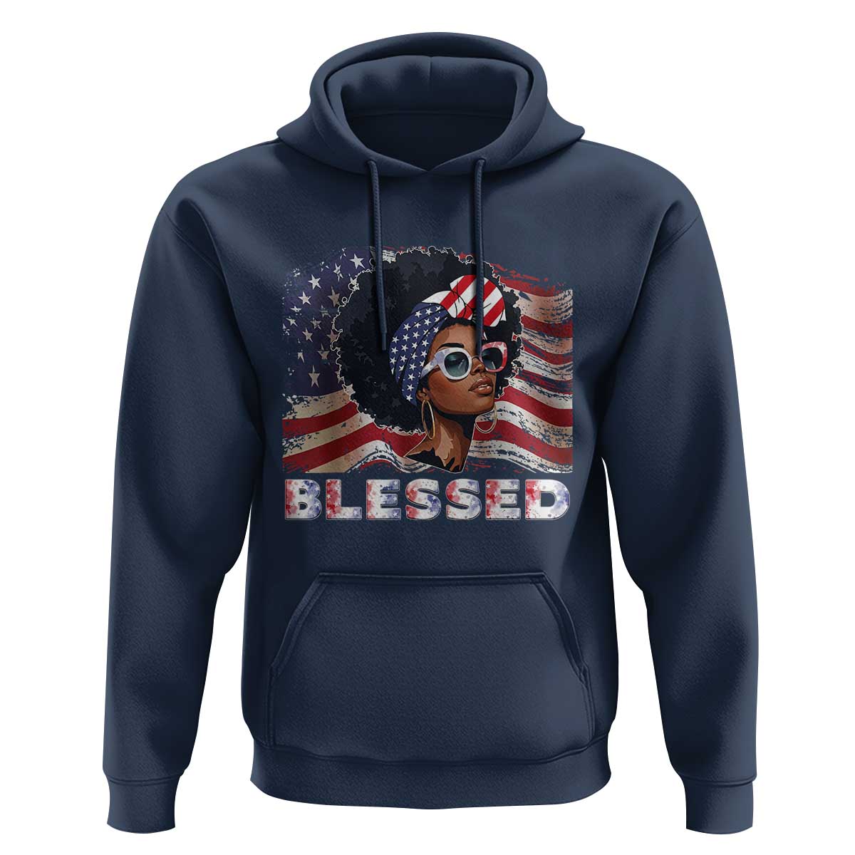 Blessed Black Queen Afro American Flag Hoodie Patriotic Juneteenth 4th of July