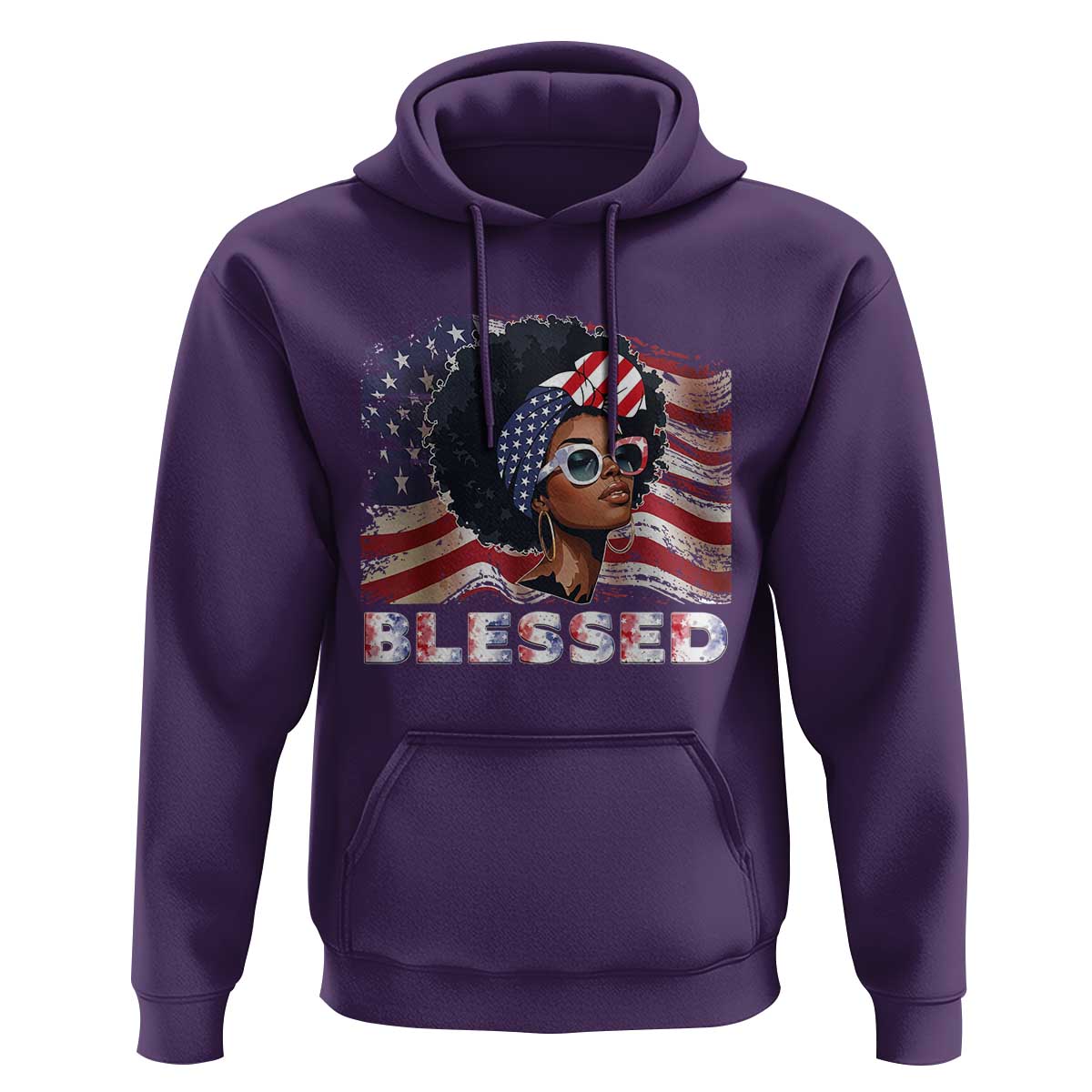 Blessed Black Queen Afro American Flag Hoodie Patriotic Juneteenth 4th of July