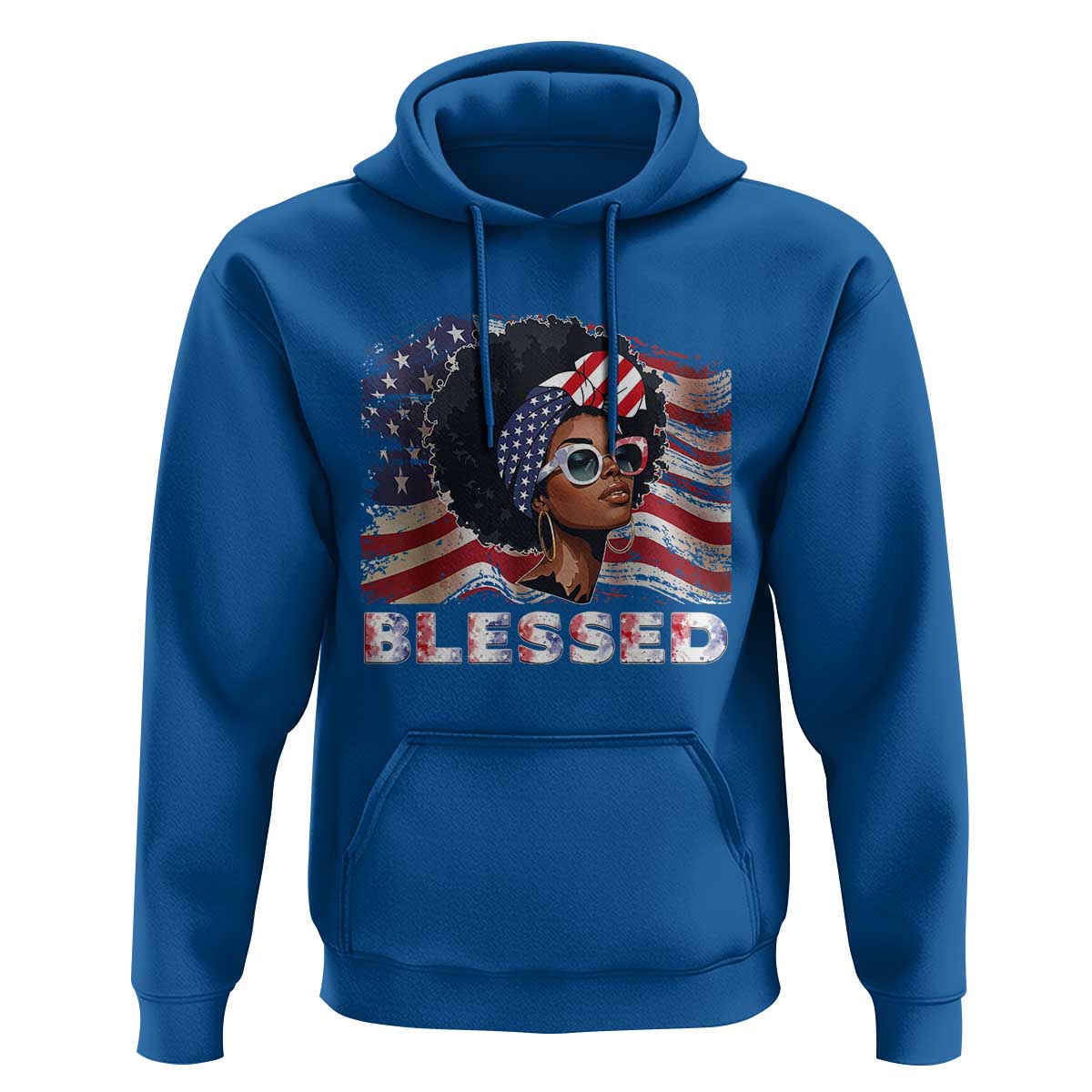 Blessed Black Queen Afro American Flag Hoodie Patriotic Juneteenth 4th of July