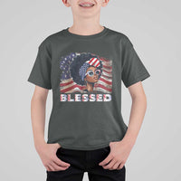 Blessed Black Queen Afro American Flag T Shirt For Kid Patriotic Juneteenth 4th of July