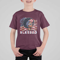 Blessed Black Queen Afro American Flag T Shirt For Kid Patriotic Juneteenth 4th of July