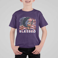 Blessed Black Queen Afro American Flag T Shirt For Kid Patriotic Juneteenth 4th of July