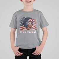 Blessed Black Queen Afro American Flag T Shirt For Kid Patriotic Juneteenth 4th of July