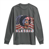 Blessed Black Queen Afro American Flag Long Sleeve Shirt Patriotic Juneteenth 4th of July