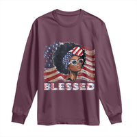 Blessed Black Queen Afro American Flag Long Sleeve Shirt Patriotic Juneteenth 4th of July