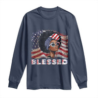 Blessed Black Queen Afro American Flag Long Sleeve Shirt Patriotic Juneteenth 4th of July
