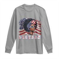 Blessed Black Queen Afro American Flag Long Sleeve Shirt Patriotic Juneteenth 4th of July