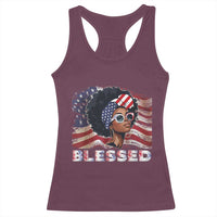 Blessed Black Queen Afro American Flag Racerback Tank Top Patriotic Juneteenth 4th of July