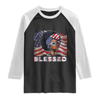 Blessed Black Queen Afro American Flag Raglan Shirt Patriotic Juneteenth 4th of July