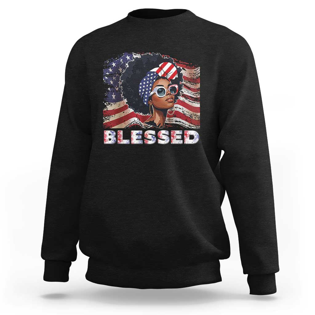 Blessed Black Queen Afro American Flag Sweatshirt Patriotic Juneteenth 4th of July