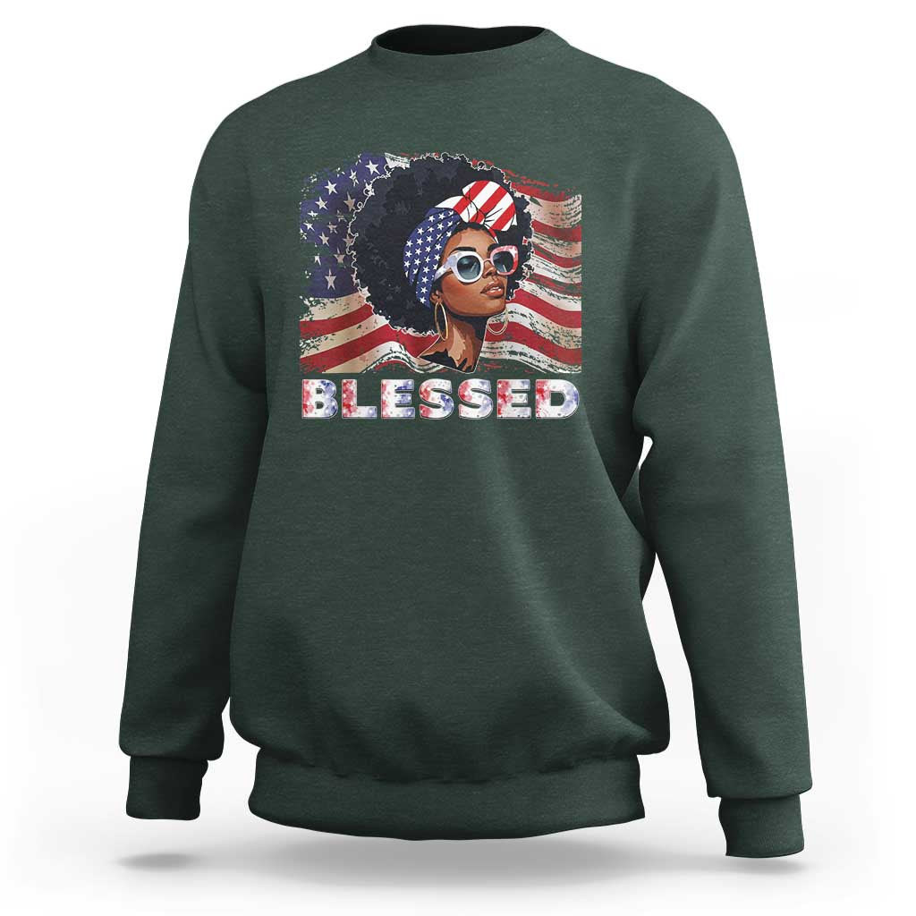 Blessed Black Queen Afro American Flag Sweatshirt Patriotic Juneteenth 4th of July