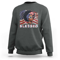 Blessed Black Queen Afro American Flag Sweatshirt Patriotic Juneteenth 4th of July